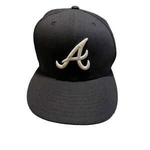 New Era 59 Fifty Mens Black Atlanta Braves Baseball Cap Size 7 3/4